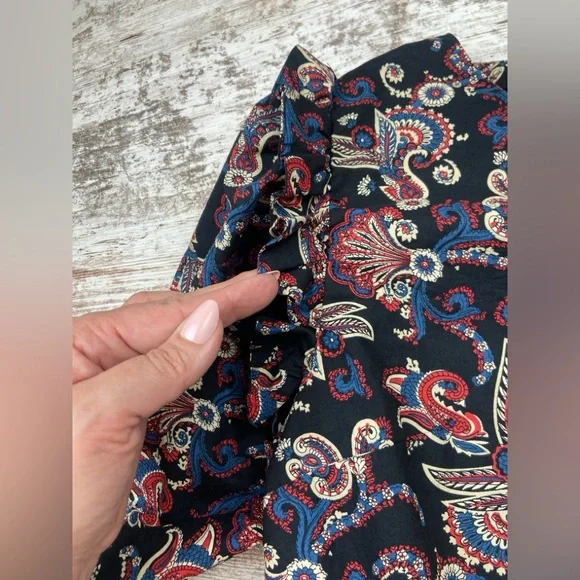 EUC Ba&sh Rym Top Black Ruffle Paisley Medium M 100% Cotton - Picture 7 of 10